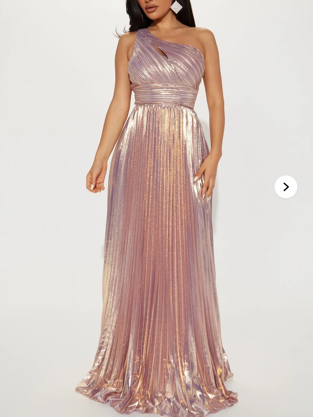 One-Shoulder Metallic Pink Evening Gown